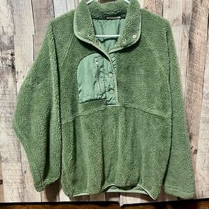 Green Fleece Pullover with Snap Buttons